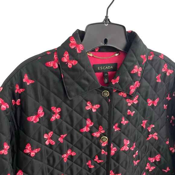 Escada Black Pink Butterfly Print Button Up Quilted Jacket Womens Size 38 / US 8 - Picture 3 of 7